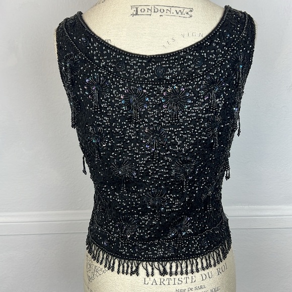 Vintage 60s Vest Top sequins hand beaded Sz. M zip up sleeveless fitted wool - Picture 5 of 14